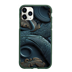 Чехол iPhone 11 Pro матовый Узорные фракталы, цвет: 3D-темно-зеленый