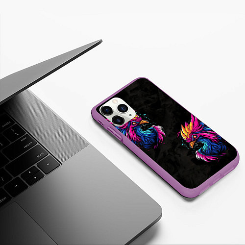 Чехол iPhone 11 Pro матовый Киберпанк Птица / 3D-Фиолетовый – фото 3