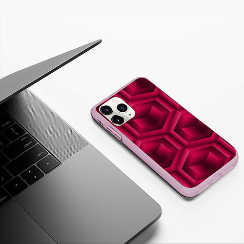 Чехол iPhone 11 Pro матовый Многоугольник и куб / 3D-Розовый – фото 3