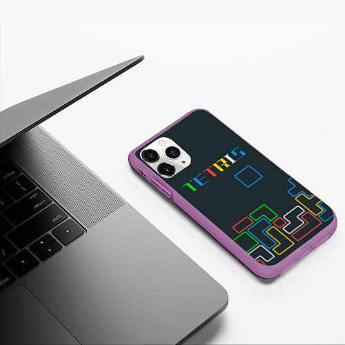 Чехол iPhone 11 Pro матовый Tetris neon / 3D-Фиолетовый – фото 3