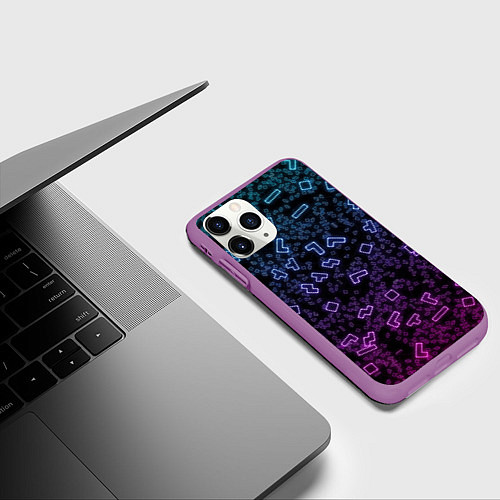 Чехол iPhone 11 Pro матовый Неоновый узор тетрис / 3D-Фиолетовый – фото 3