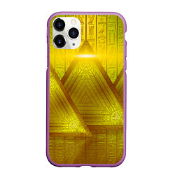 Чехол iPhone 11 Pro матовый Золотые пирамиды и треугольники, цвет: 3D-фиолетовый