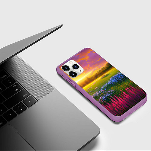 Чехол iPhone 11 Pro матовый Летний закат / 3D-Фиолетовый – фото 3