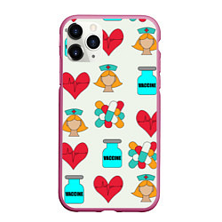 Чехол iPhone 11 Pro матовый Вакцина, пипюпи и сердце, цвет: 3D-малиновый