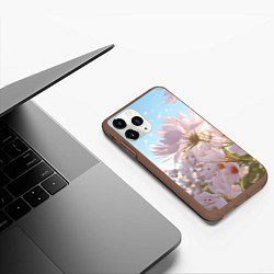 Чехол iPhone 11 Pro матовый Розовые цветы на фоне неба, цвет: 3D-коричневый — фото 2