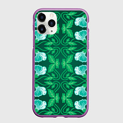 Чехол iPhone 11 Pro матовый Зелёный цветочный паттерн, цвет: 3D-фиолетовый