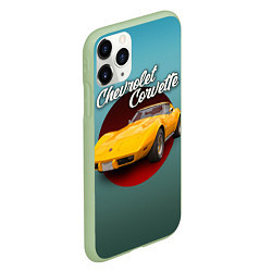 Чехол iPhone 11 Pro матовый Классический спорткар Chevrolet Corvette Stingray, цвет: 3D-салатовый — фото 2