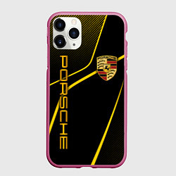 Чехол iPhone 11 Pro матовый Porsche - Gold line, цвет: 3D-малиновый