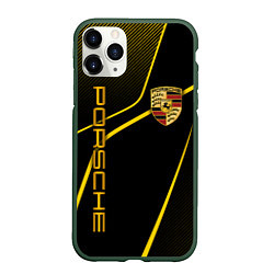 Чехол iPhone 11 Pro матовый Porsche - Gold line, цвет: 3D-темно-зеленый