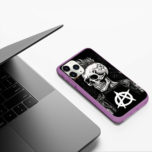 Чехол iPhone 11 Pro матовый Анархия скелет / 3D-Фиолетовый – фото 3