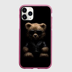 Чехол iPhone 11 Pro матовый Брутальный плюшевый медведь, цвет: 3D-малиновый