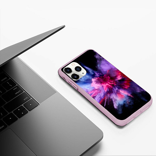 Чехол iPhone 11 Pro матовый Фиолетовый с белым паттерн / 3D-Розовый – фото 3