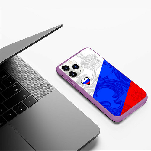 Чехол iPhone 11 Pro матовый Сердечко - Россия / 3D-Фиолетовый – фото 3