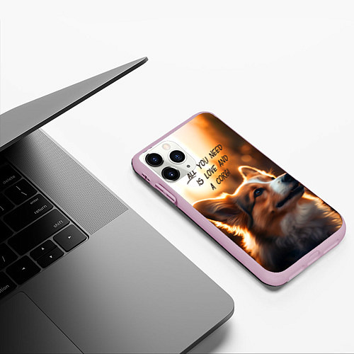 Чехол iPhone 11 Pro матовый Любовь и корги / 3D-Розовый – фото 3