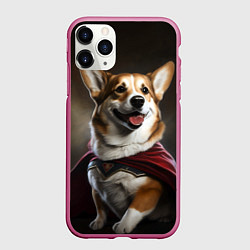 Чехол iPhone 11 Pro матовый Корги в красном плаще, цвет: 3D-малиновый