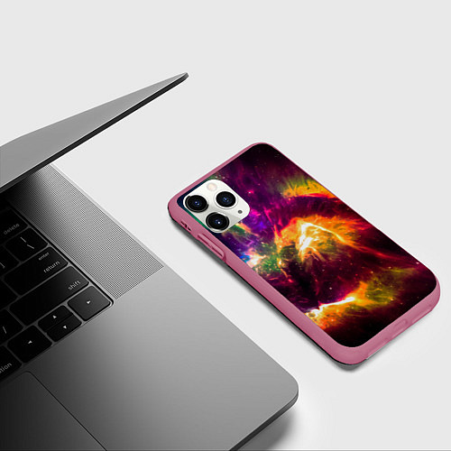 Чехол iPhone 11 Pro матовый Небула в космосе разноцветная - нейронная сеть / 3D-Малиновый – фото 3