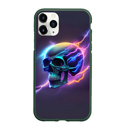 Чехол iPhone 11 Pro матовый Череп с молниями, цвет: 3D-темно-зеленый