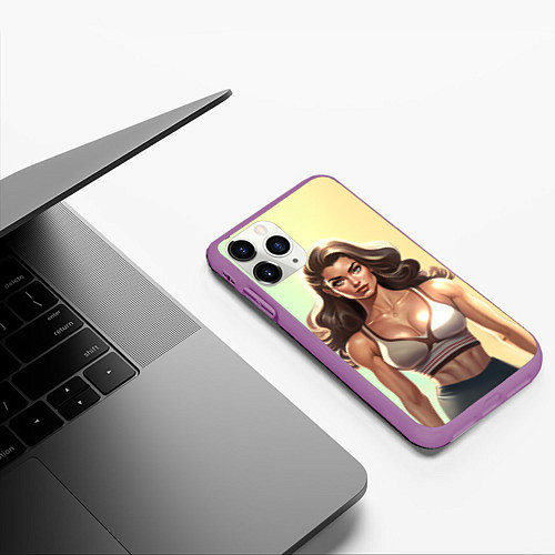 Чехол iPhone 11 Pro матовый Fitness girl sport / 3D-Фиолетовый – фото 3