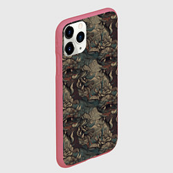Чехол iPhone 11 Pro матовый Тёмный фон с элементами дракона, цвет: 3D-малиновый — фото 2