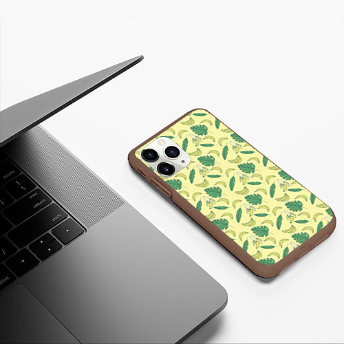 Чехол iPhone 11 Pro матовый Бананы паттерн / 3D-Коричневый – фото 3