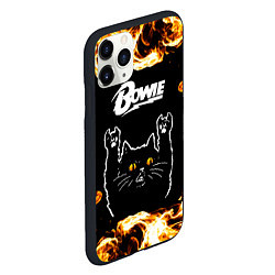 Чехол iPhone 11 Pro матовый David Bowie рок кот и огонь, цвет: 3D-черный — фото 2