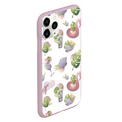 Чехол iPhone 11 Pro матовый Пляжный паттерн с коктейлями и фламинго, цвет: 3D-розовый — фото 2