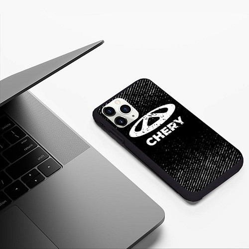 Чехол iPhone 11 Pro матовый Chery с потертостями на темном фоне / 3D-Черный – фото 3