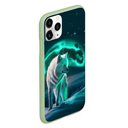 Чехол iPhone 11 Pro матовый Белый волк в зимнем лесу, цвет: 3D-салатовый — фото 2