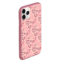 Чехол iPhone 11 Pro матовый I love you паттерн, цвет: 3D-малиновый — фото 2