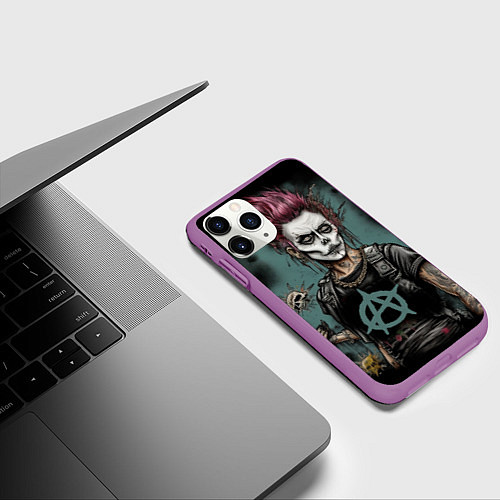 Чехол iPhone 11 Pro матовый Девушка анархистка / 3D-Фиолетовый – фото 3