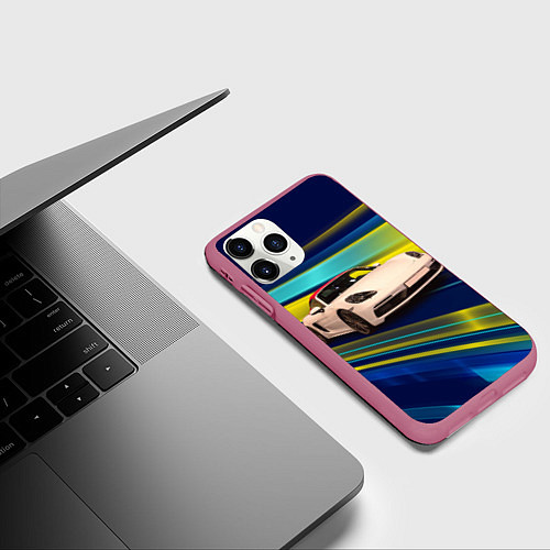 Чехол iPhone 11 Pro матовый Спортивная немецкая машина Porsche 911 / 3D-Малиновый – фото 3