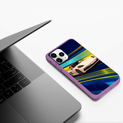 Чехол iPhone 11 Pro матовый Спортивная немецкая машина Porsche 911 / 3D-Фиолетовый – фото 3