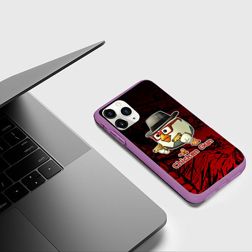 Чехол iPhone 11 Pro матовый Курочка ганстер - Чикен ган / 3D-Фиолетовый – фото 3