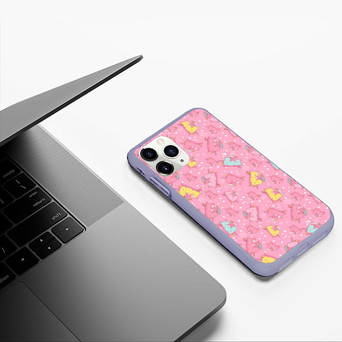 Чехол iPhone 11 Pro матовый Милый единорог паттерн / 3D-Светло-сиреневый – фото 3