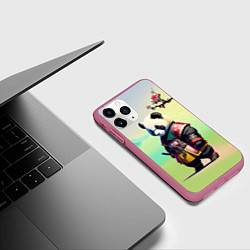 Чехол iPhone 11 Pro матовый Панда-самурай - цветущая сакура, цвет: 3D-малиновый — фото 2