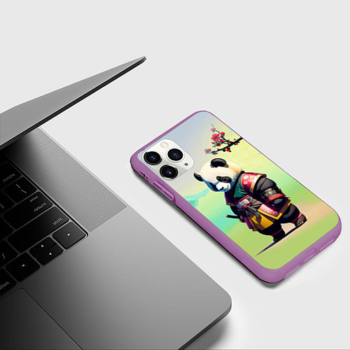 Чехол iPhone 11 Pro матовый Панда-самурай - цветущая сакура / 3D-Фиолетовый – фото 3