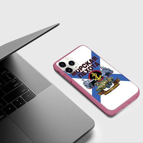 Чехол iPhone 11 Pro матовый Морская пехота - где мы, там победа! / 3D-Малиновый – фото 3