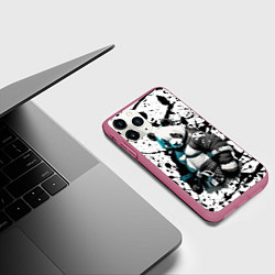 Чехол iPhone 11 Pro матовый Panda samurai on the background of blots, цвет: 3D-малиновый — фото 2