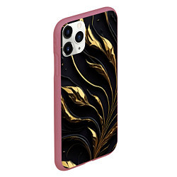 Чехол iPhone 11 Pro матовый Золотой орнамент на черном, цвет: 3D-малиновый — фото 2