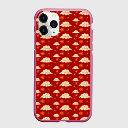 Чехол iPhone 11 Pro матовый Облака Сакура Звезды, цвет: 3D-малиновый