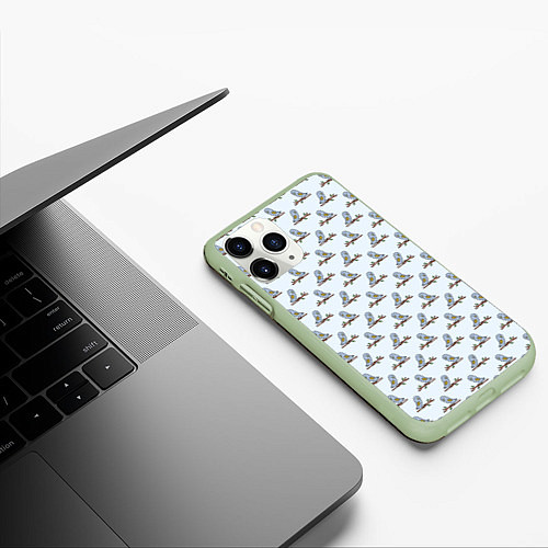 Чехол iPhone 11 Pro матовый Совушки на ветках / 3D-Салатовый – фото 3