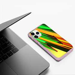 Чехол iPhone 11 Pro матовый Зелёные и оранжевые пластины, цвет: 3D-розовый — фото 2
