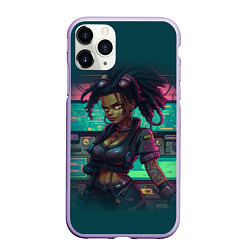 Чехол iPhone 11 Pro матовый Киберпанк афро девушка с дредами, цвет: 3D-светло-сиреневый