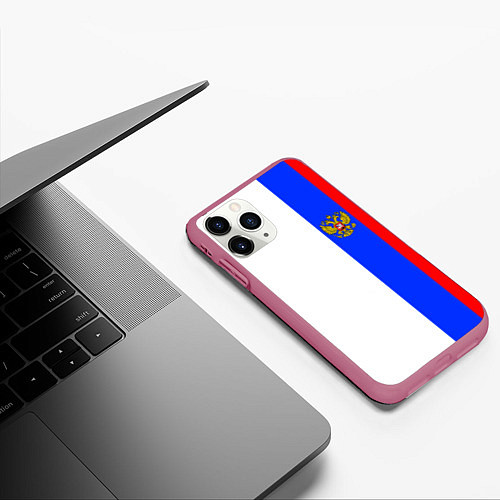 Чехол iPhone 11 Pro матовый Цвета России - герб / 3D-Малиновый – фото 3