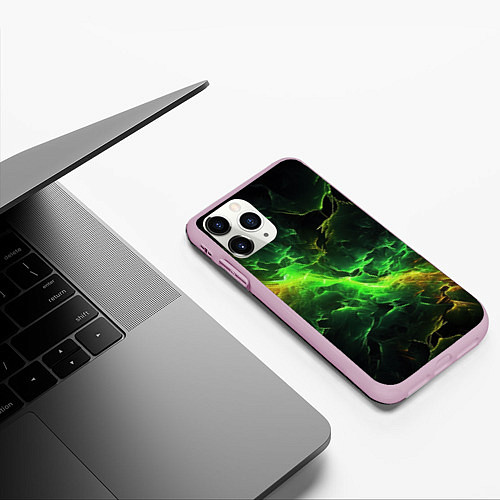 Чехол iPhone 11 Pro матовый Зеленая молния / 3D-Розовый – фото 3