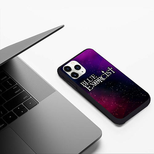 Чехол iPhone 11 Pro матовый Blue Exorcist gradient space / 3D-Черный – фото 3