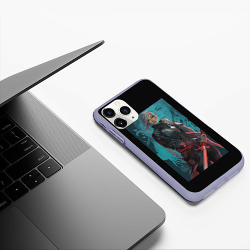 Чехол iPhone 11 Pro матовый Девушка самурай с мечом / 3D-Светло-сиреневый – фото 3