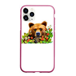 Чехол iPhone 11 Pro матовый Медведь, цвет: 3D-малиновый