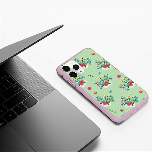 Чехол iPhone 11 Pro матовый Цветы в конверте / 3D-Розовый – фото 3