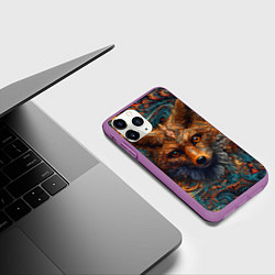Чехол iPhone 11 Pro матовый Морда лисы на фрактальных узорах, цвет: 3D-фиолетовый — фото 2